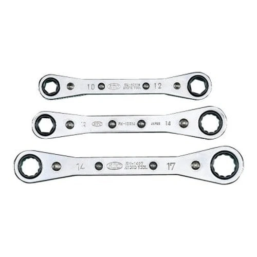 Flat Ratchet Offset Wrench Set [3 Pieces]